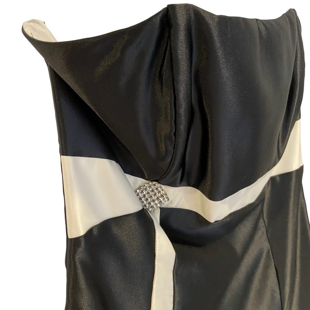 Jessica McClintock Gunne Sax size 11 sateen Prom mini dress black white strapl - Picture 7 of 16